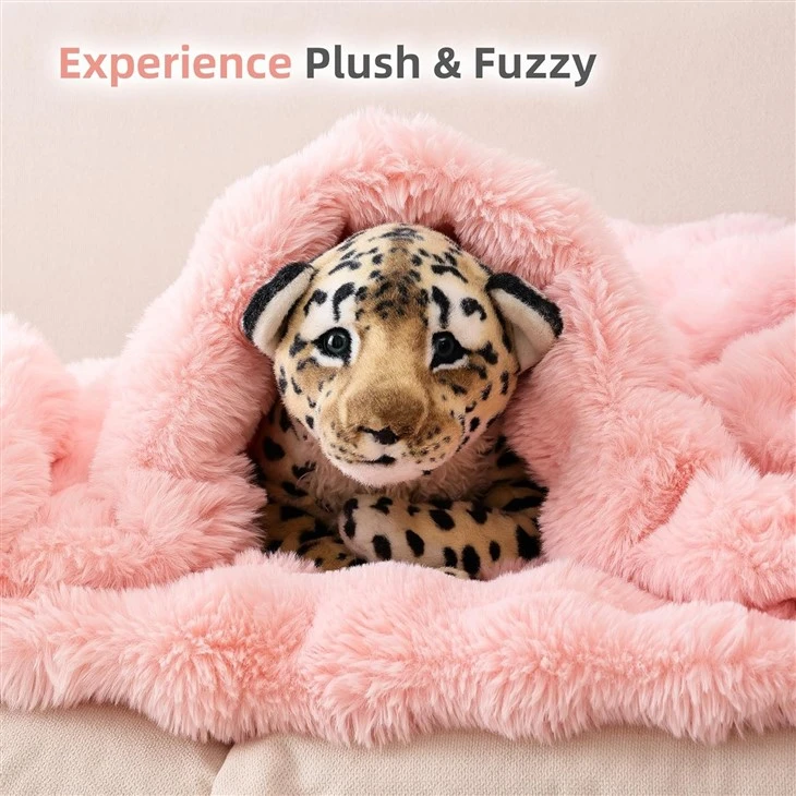 Blush Pink Faux Fur Throw Blanket Cozy Rabbit Fleece manufacturers
